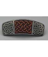 Vintage Celtic Knot Hair Barrette Pewter &amp; Leather - Made in France - $28.99