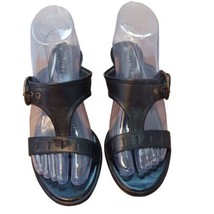 Nine &amp; Co Women’s Shoes Size 6.5 M Black Leather Slip On Buckle Sandals 3&quot; Heel - £9.44 GBP