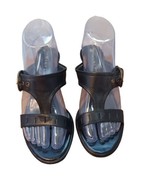 Nine &amp; Co Women’s Shoes Size 6.5 M Black Leather Slip On Buckle Sandals ... - £9.47 GBP