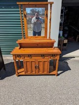 Rustic Pine wood Server Buffet with a mirror Drawers &amp; Cupboard Beautifu... - $148.50