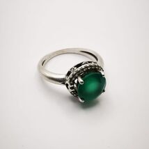 Artwork Vintage Women's Ring 925 Sterling Silver Jewelry Green Agate - $75.00