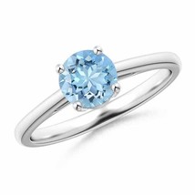 ANGARA 6mm Natural Aquamarine Solitaire Ring in Sterling Silver for Women, Girls - £215.24 GBP+