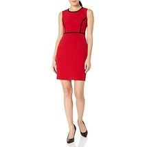 $89 Kasper Sleeveless Jewel Neck Sheath Dress with Piping Detail 4 (Small Stain) - £22.17 GBP