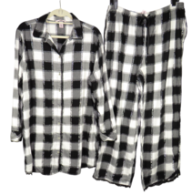 Victoria&#39;s Secret Size Large Black White Silver Plaid Flannel Pajamas, P... - £23.44 GBP