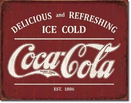Coca Cola Coke Advertising Ice Cold Logo Retro Rustic Wall Decor Metal Tin Sign - £12.36 GBP