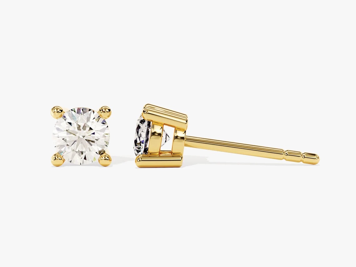 0.22CT Round Cut Lab Grown Diamond Women&#39;s Solitaire Stud 14k Solid Yellow Gold - £385.64 GBP