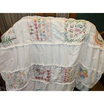 Baby Quilt Hand Made Cross-stitch Embroidered Vintage 40&quot; x 44&quot; Cream White - £28.05 GBP