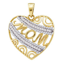 10k Yellow Gold Womens Round Diamond Mom Mother Filigree Heart Pendant 1/10 - £159.07 GBP