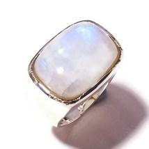 Blue Fire White Moonstone Natural Gems 925 Silver Overlay Handmade Ring US-7.75 - £13.40 GBP
