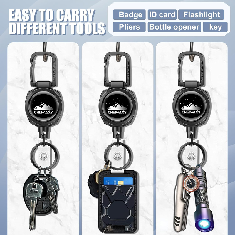 2 Pack Tactical ID Badge Reels, Cheimaxy Heavy Duty Carabiner Retractable Badge  Item image 4