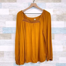 Old Navy Lace Square Neck Top Mustard Brown Long Sleeve Stretch Casual Womens XL - £14.00 GBP