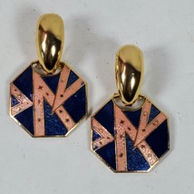 Statement Earrings by SG Gold Tone Blue Pink 1.75&quot; Dangle Drop Pierced - $6.80