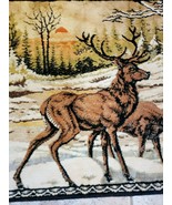 Vintage Tapestry Rug Deer Family Winter Wildlife 19&quot; x 37&quot;  - £27.78 GBP