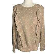 Lauren Conrad Crewneck Sweatshirt XL Mocha Floral Cotton Knit Ruffles Pullover - £18.52 GBP