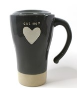 Cat Mom Mug heart with lid, 12 oz stoneware, ceramic, Gray, Coffee Mug - $34.68 CAD