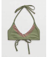 Aerie Swim Halter Voop Bikini Top SMALL Springs Olive Green Raised Dots - $460.99 MXN