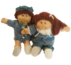 Vintage 1985 Cabbage Patch Kids Boy + Girl Twins Brown Hair + Eyes Pacifier Paci - $84.55