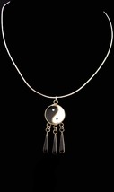 Sterling Hippie Necklace - Yin Yang tassel pendant - enamel jewelry - silver cho - £98.85 GBP