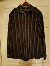 Alfani Modern Fit Size Large Black Basic Grey Striped Men&#39;s Shirt (New) - £17.08 GBP