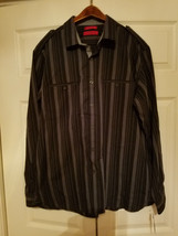 ALFANI MODERN FIT SIZE LARGE BLACK BASIC GREY STRIPED MEN&#39;S SHIRT (NEW) - £17.01 GBP