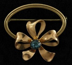 VINTAGE Costume Jewelry Van Dell Gold Filled Ribbon Bow Circle Brooch Pin - £16.43 GBP