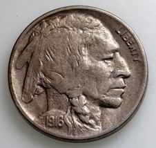 1916-D 5C Buffalo Nickel in Very Fine+ VF+ Condition, Natural Color, Full Horn - £46.70 GBP