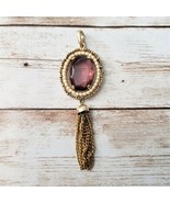Vintage Avon Pendant Large Red Stone with Gold Tone Halo &amp; Dangle No Cha... - £11.74 GBP