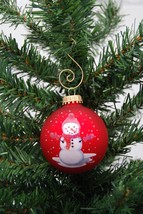 Red Hat Snowman 2-5/8&quot; Red Glass Ball Christmas Ornament - £7.95 GBP