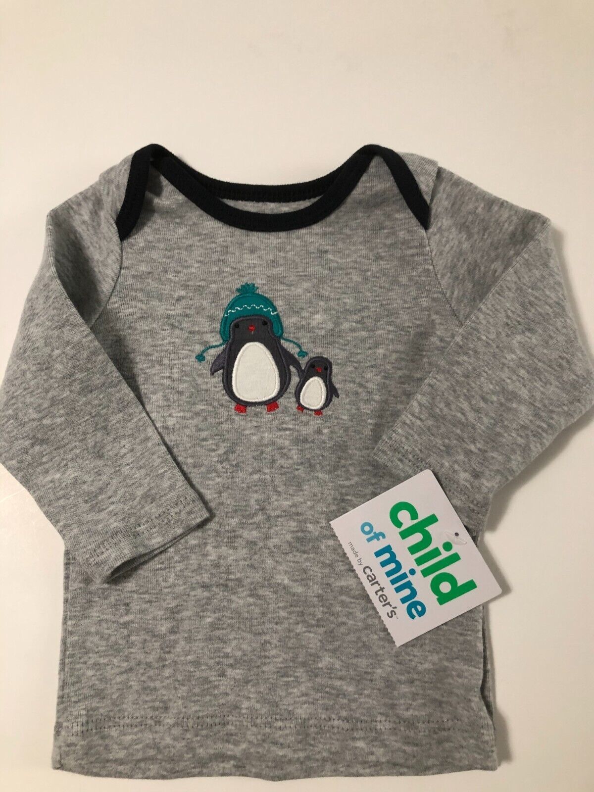 Carter's Girl's Gray Penguin Long Sleeve Shirt Size 0-3M - £9.44 GBP