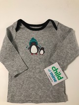 Carter&#39;s Girl&#39;s Gray Penguin Long Sleeve Shirt Size 0-3M - £9.56 GBP