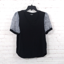 DKNY Blouse Womens Small Black Short Sleeve Crew Neck Scoop Contrast Sleeve Top - £12.01 GBP