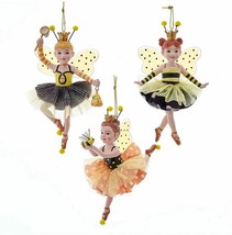 KURT ADLER SET OF 3 BUMBLE BEE GIRL BALLERINA w/TUTU &amp; WINGS CHRISTMAS O... - £31.87 GBP