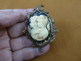 CM193-2 Girls Two SISTERS twins best friends black white cameo brass PIN... - $671.43 MXN