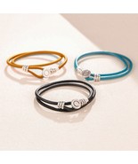 925 Silver Black / Turquoise / Golden Tan ,Moments Double Leather Bracelet - $39.10 CAD+