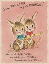 Vintage Birthday Card Bunny Rabbits with Wishbones 1950's Gibson - £7.03 GBP