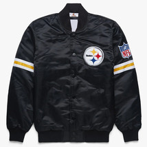 NFL Pittsburgh Steelers Vintage Black Satin Baseball Letterman Varsity Jacket - £83.91 GBP