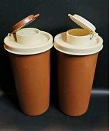 Vintage Tupperware Salt and Pepper Shakers Set Brown and Beige 1329, 624... - $23.76