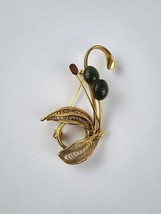 Vintage Gold-Tone Metal Cat Tail Plant Brooch Filagree pin-back - £13.44 GBP