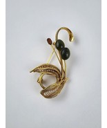 Vintage Gold-Tone Metal Cat Tail Plant Brooch Filagree pin-back - £13.18 GBP