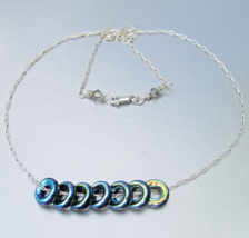 Sterling Silver Aurora Borealis Black Glass Slide Disk Beads Vtg Necklace - $18.76