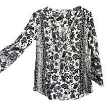 LUCKY BRAND White and Black Floral Peasant Boho Top - Sz S - £11.95 GBP