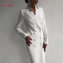 White Elegant Double Breasted Sashes Women Suit Dress Autumn Simple Offi... - £61.05 GBP