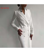 White Elegant Double Breasted Sashes Women Suit Dress Autumn Simple Offi... - £61.00 GBP