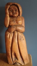Large Antique Signed Folk Art Heavy Wood Carving Pilgrim Women - £117.33 GBP