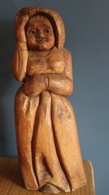 Large Antique Signed Folk Art Heavy Wood Carving Pilgrim Women - £119.43 GBP