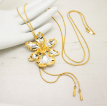 Vintage Signed Risis Orchid Slider Necklace Gold and Palladium Jewellery - £43.34 GBP