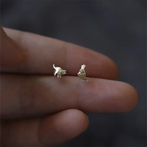 Round Cut Moissanite Tester Pass Small Cat Stud Earrings 14K Yellow Gold Plated - £98.50 GBP