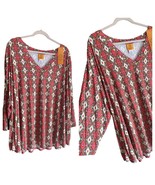 NWT Ruby Rd. Ladies V Neck Pink Abstract 3/4 Sleeve BOHO Stretchy Blouse... - $22.14