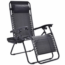 Folding Zero Gravity Reclining Lounge Chair Garden Beach Patio W/Utility Tray - £80.71 GBP