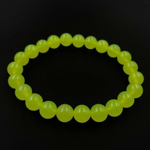 Natural Parrot Green Color Jade 8x8 mm Beaded Stretch Adjustable Bracelet SB-108 - £7.63 GBP
